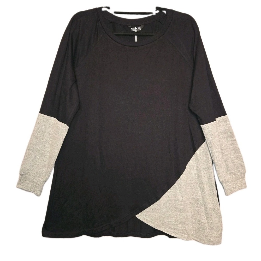 BloomChic Colorblock Shirt US 14/16 Heathered Gray & Black Casual Loungewear NWT
